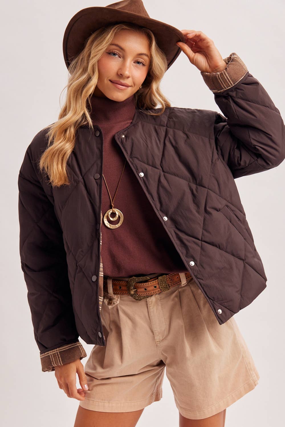 PM6144 - CONTRAST ROLL UP CUFFS PUFFER JACKET