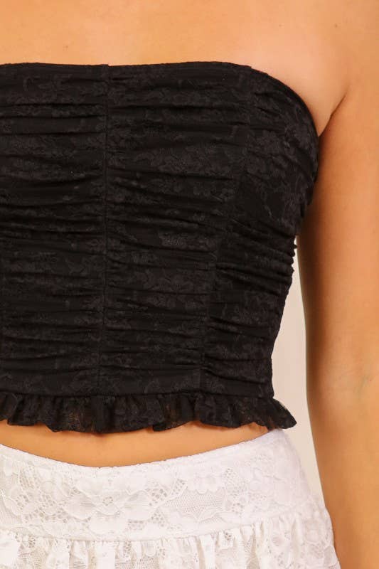 Timing Brand Women's Red Lace Strapless Crop Top