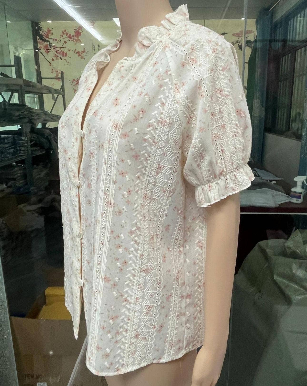 Boho short-sleeves ruffle floral blouse – Begie