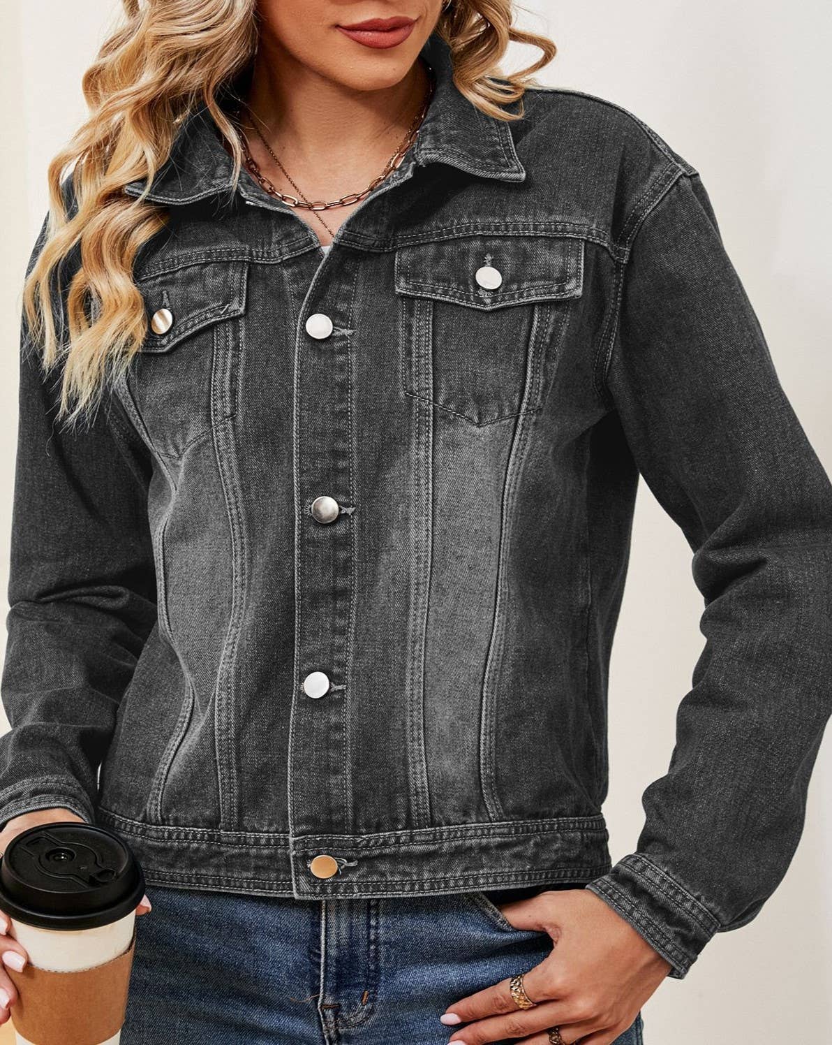 Vintage Gradient Lapel Wash Denim Jacket – DarkBlue