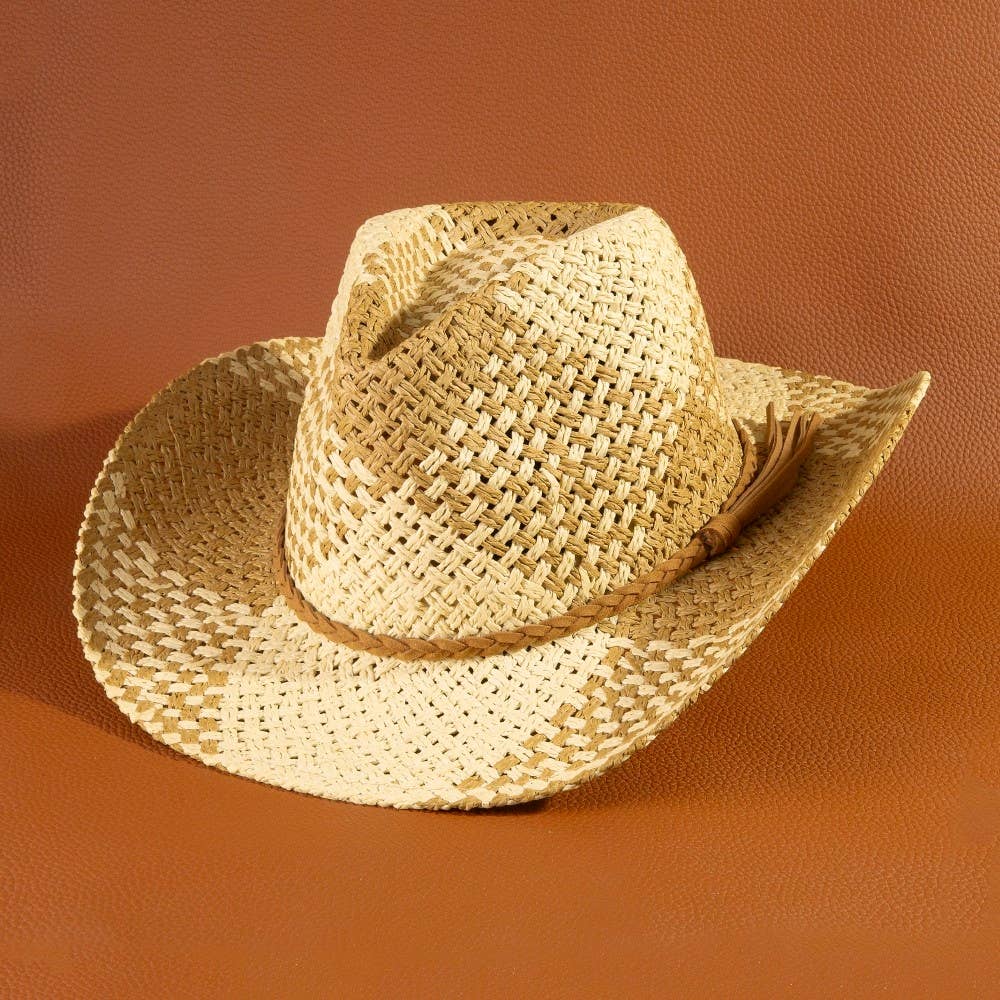 Anarchy Street Two Tone Straw Braided Patches Cowboy Hat – Iv