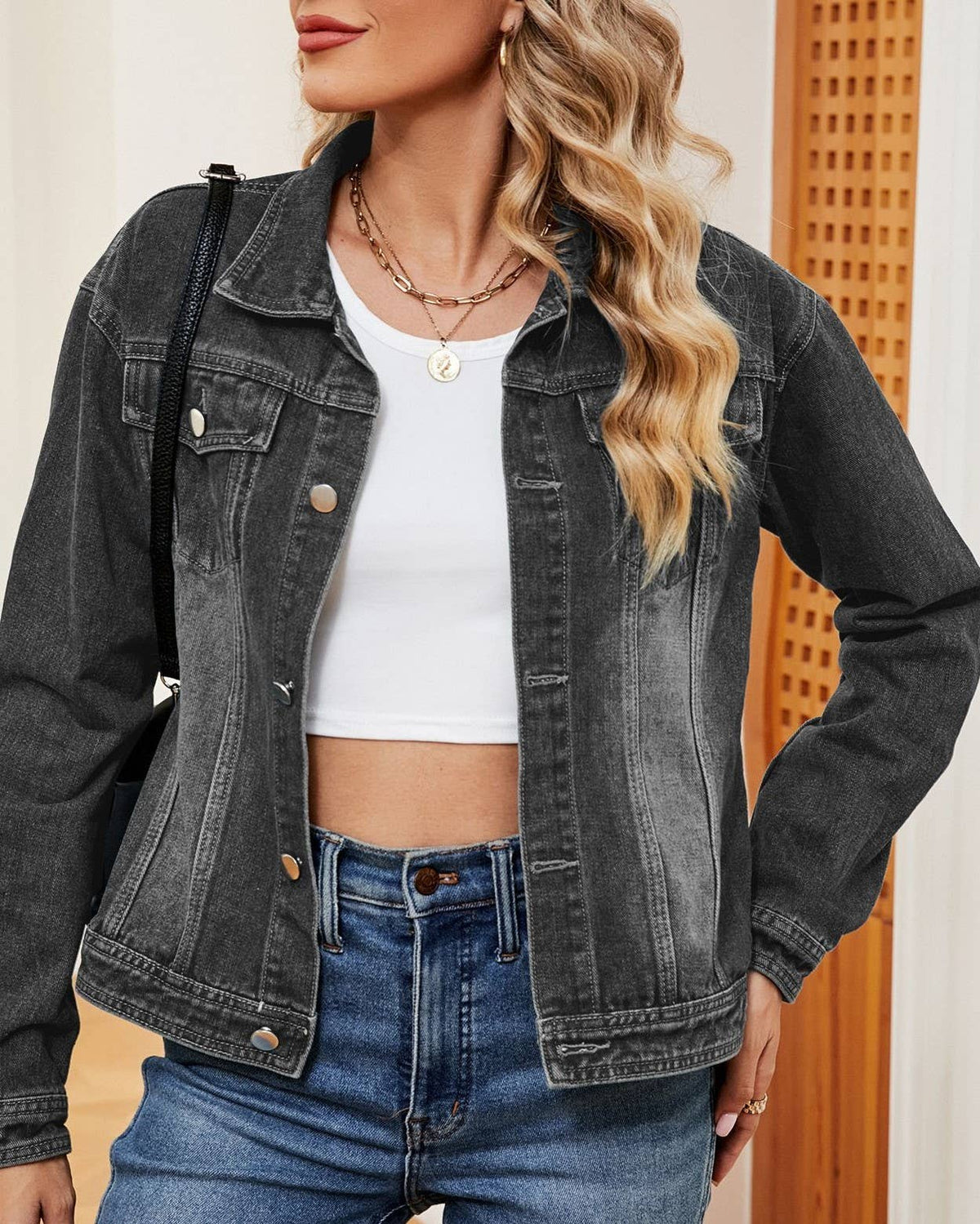 Vintage Gradient Lapel Wash Denim Jacket – DarkBlue