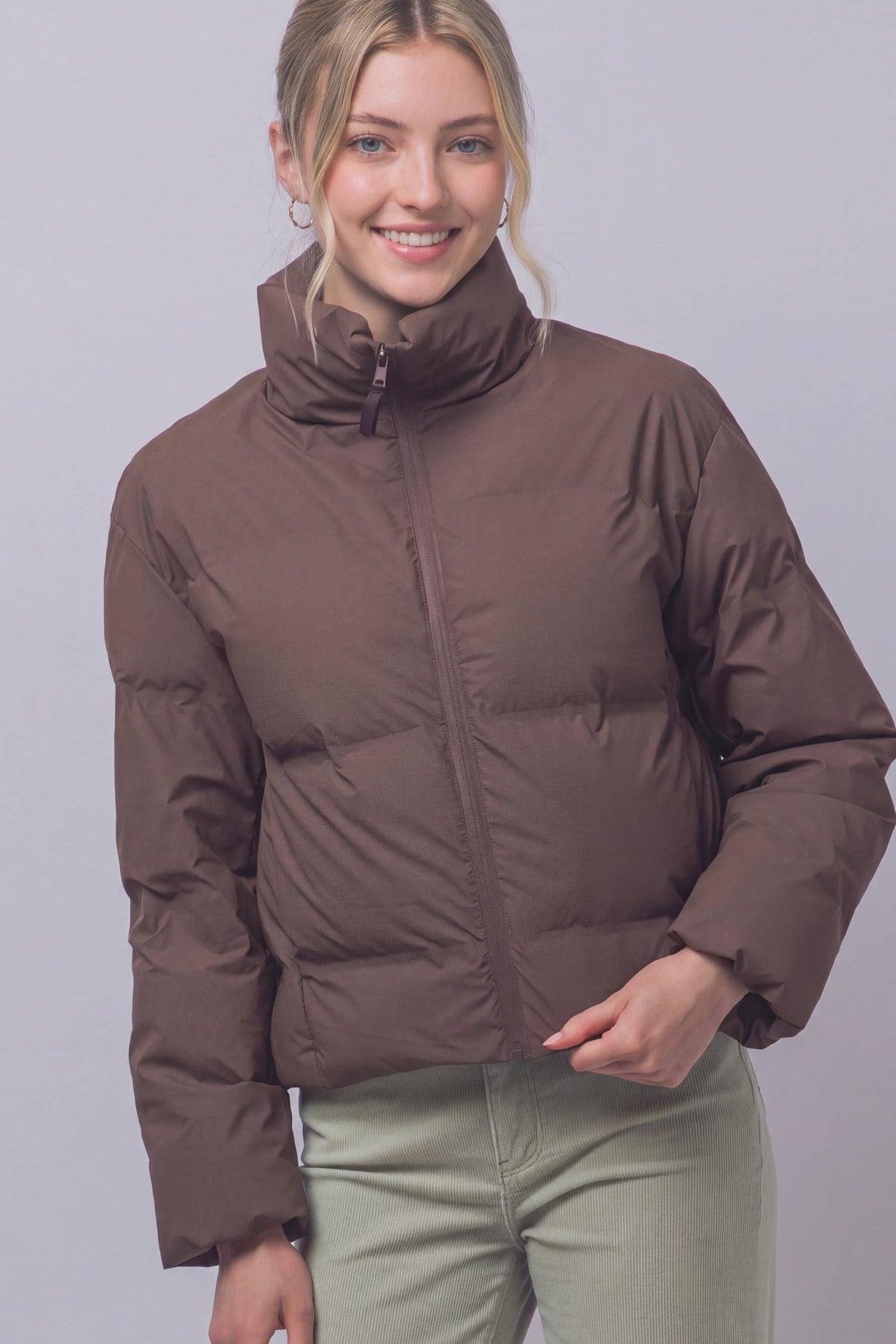 Peace Love Line Women's Zip-Front Puffer Jacket (PM6105) – Espresso