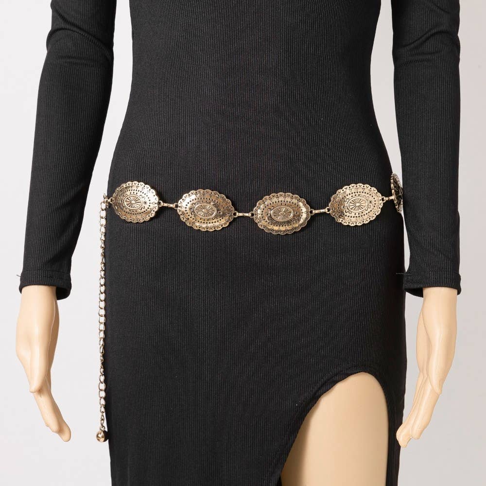 Oval Western Concho Disc Chain Belt: G