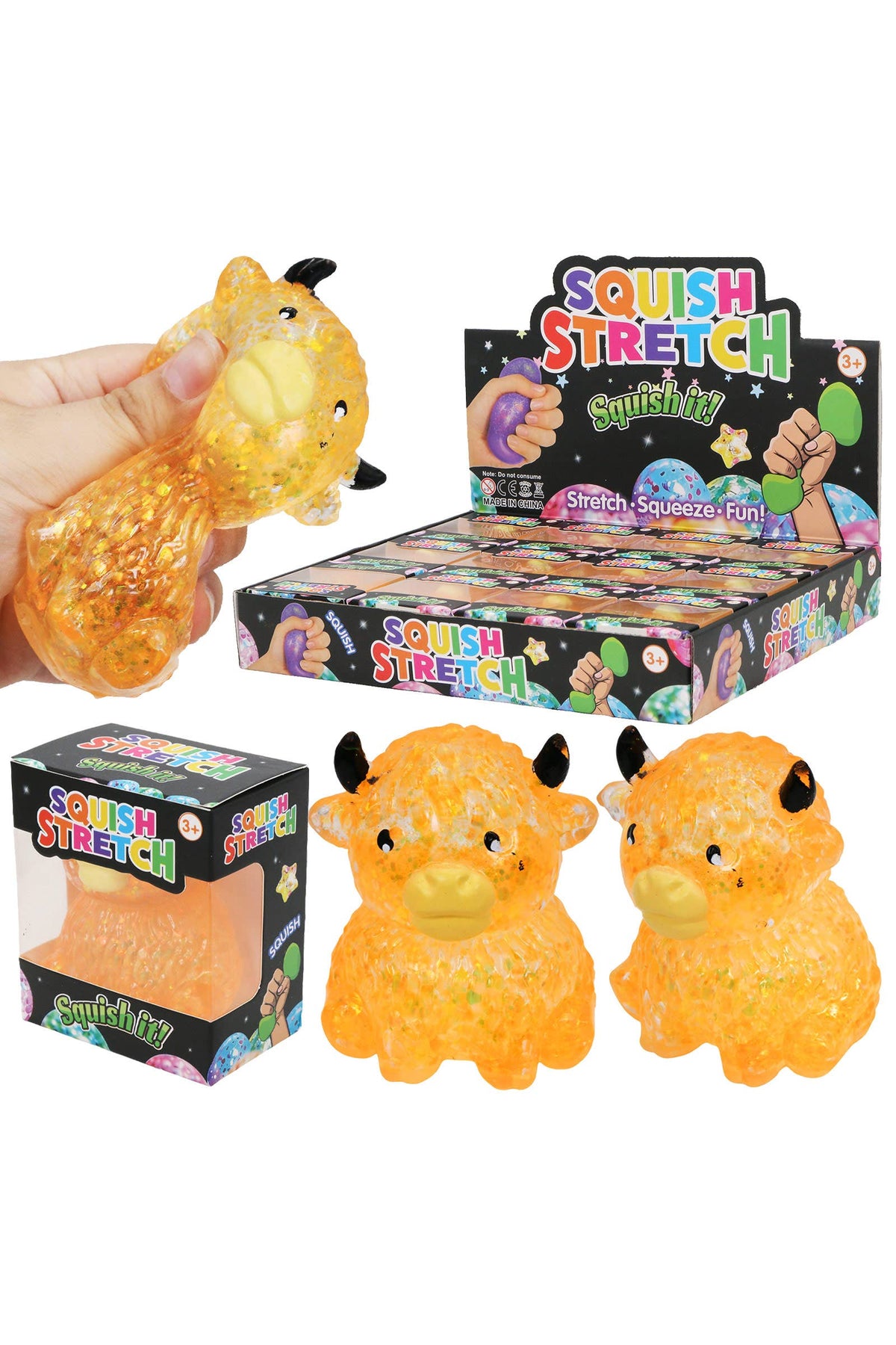Cap Zone Baby Highland Cow Glitter Thick Maltose Putty Filled Squishy – Orange