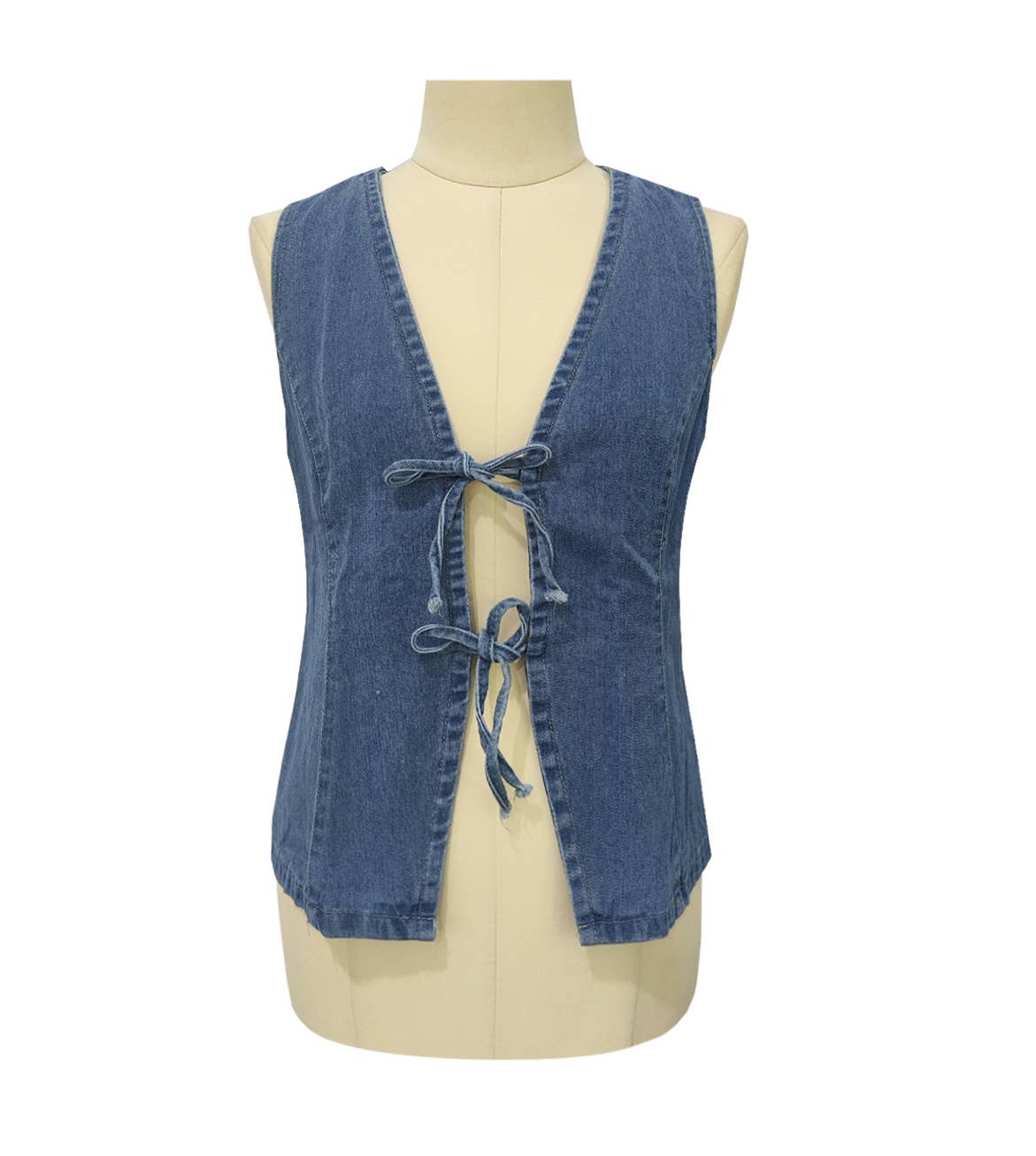Basic Lace-Up Denim Vest – Blue