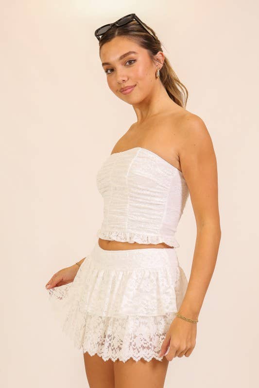 Timing Brand Women's Red Lace Strapless Crop Top