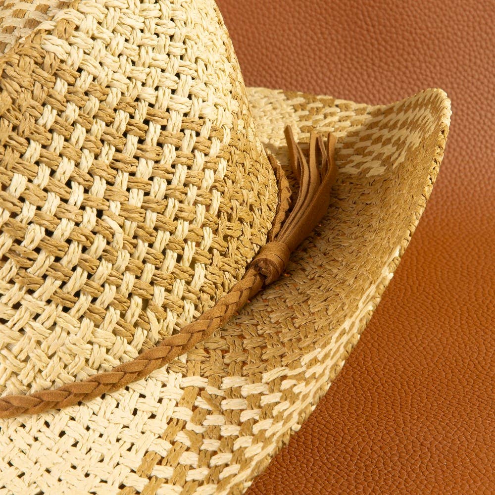 Anarchy Street Two Tone Straw Braided Patches Cowboy Hat – Iv