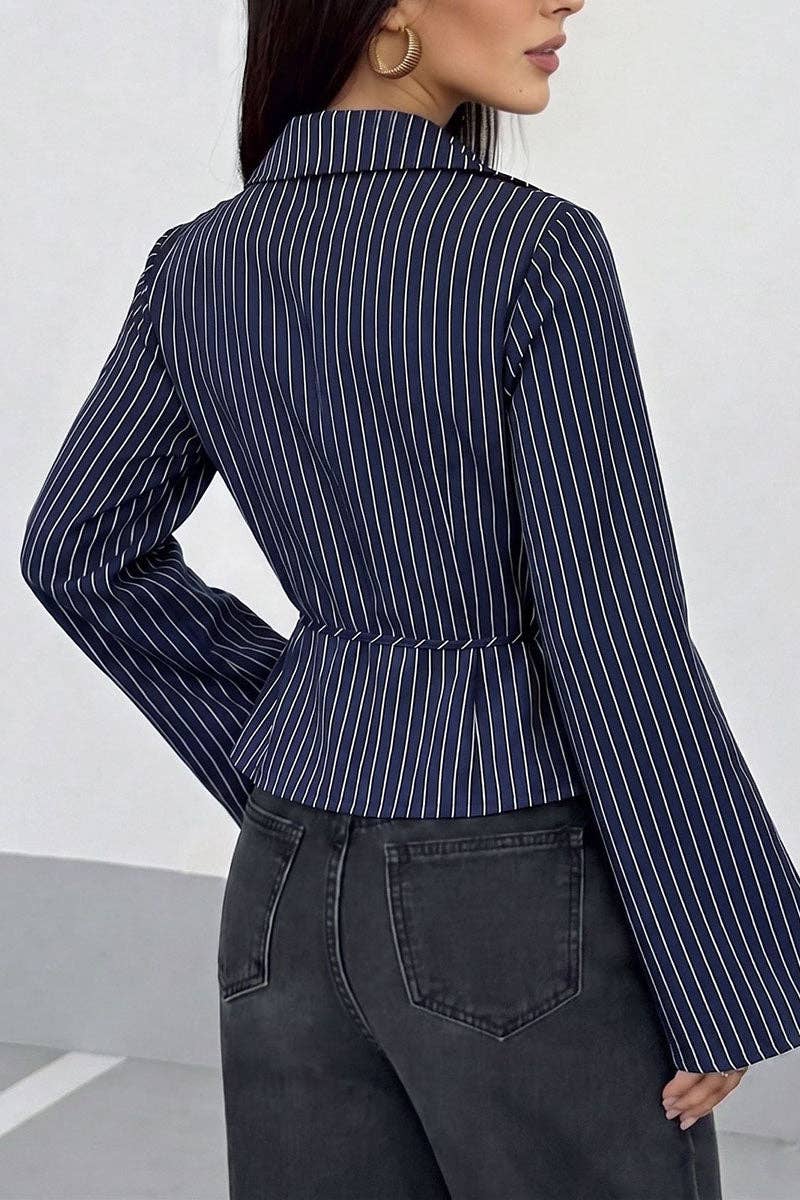 Soli Echo Striped Wrap V-Neck Tie Waist Blouse
