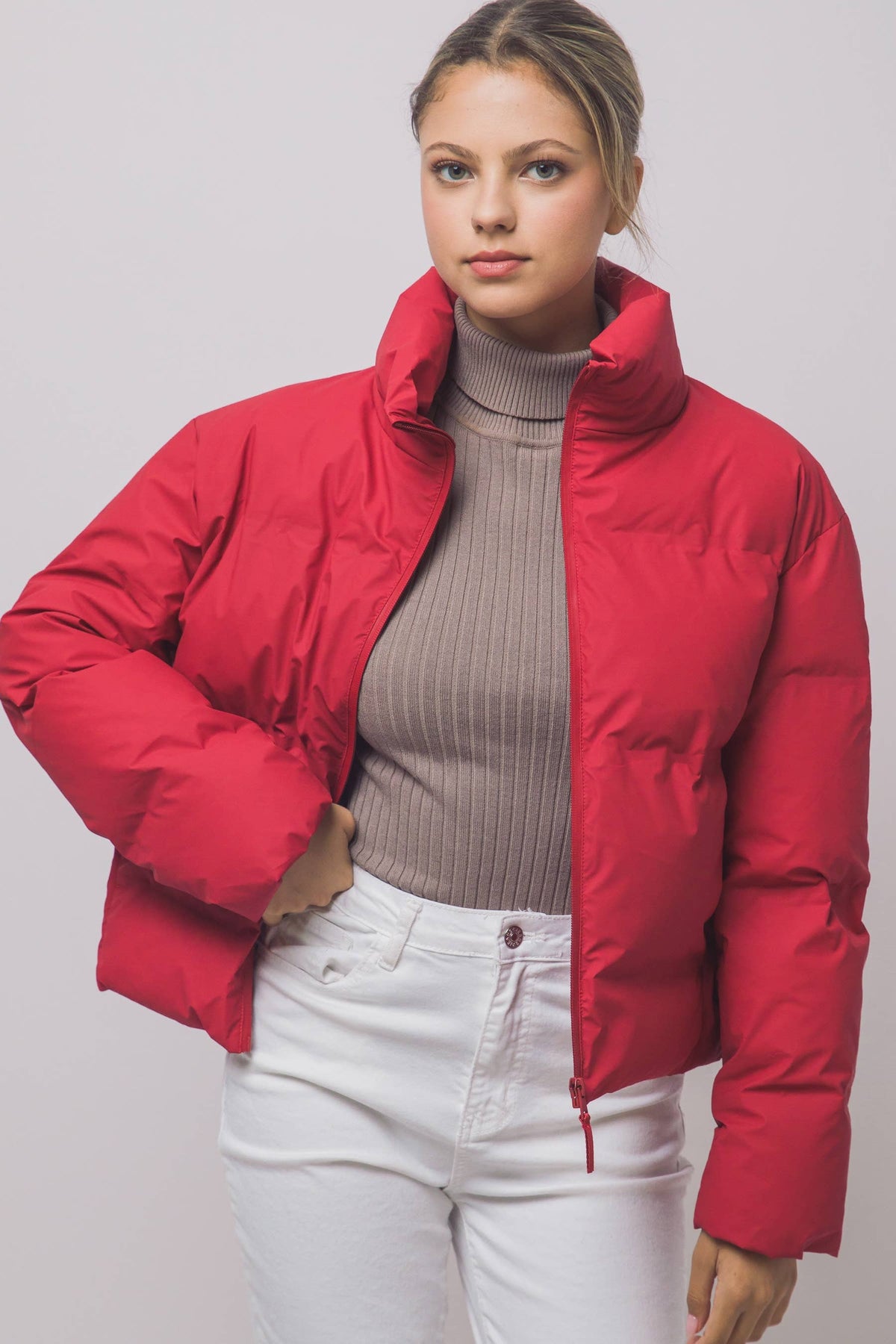 Peace Love Line Women's Zip-Front Puffer Jacket (PM6105) – Espresso