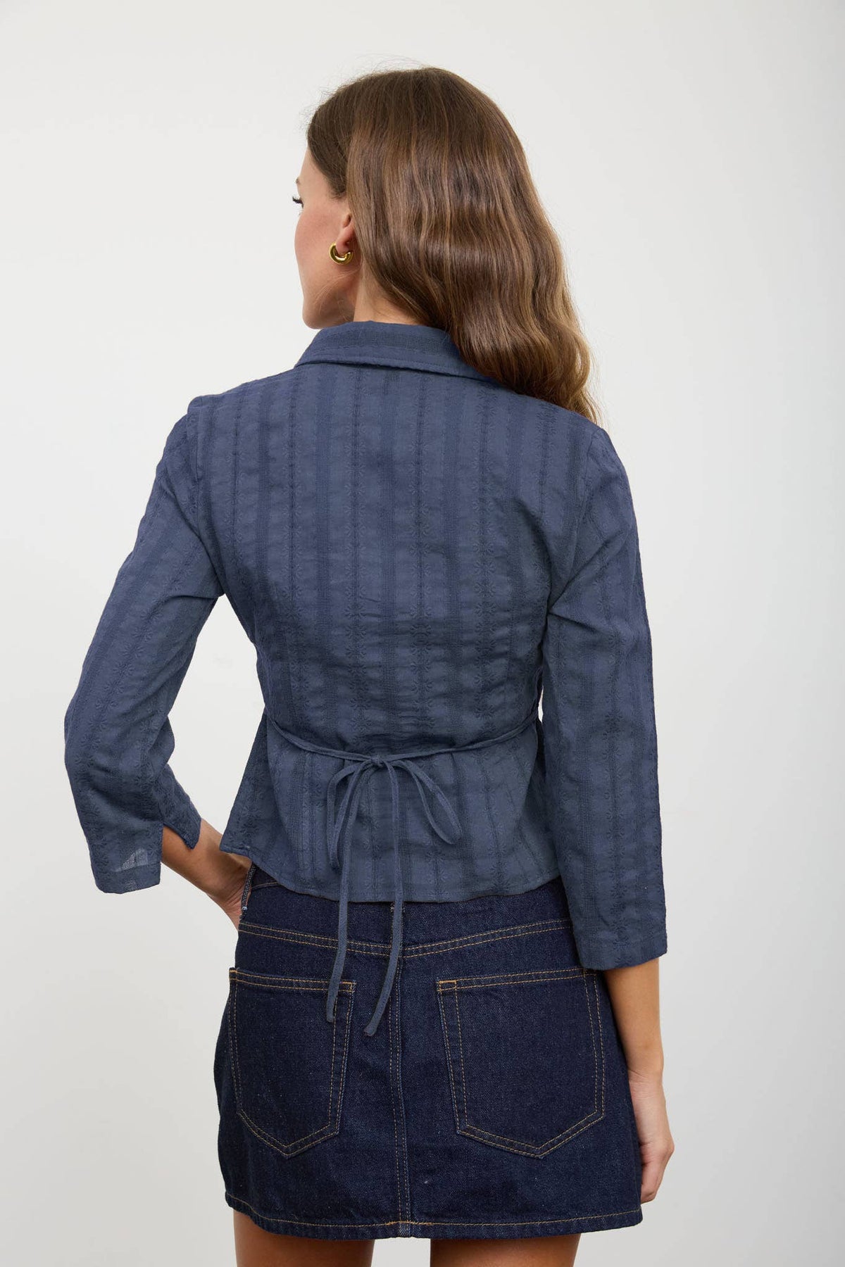 Blu Pepper Stripe Collared Long Sleeve Empire Waist Top – Brown