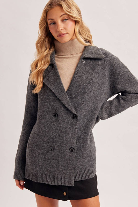 Peace Love Line Women's Double-Breasted Knit Coatigan (PM6139) – Latte