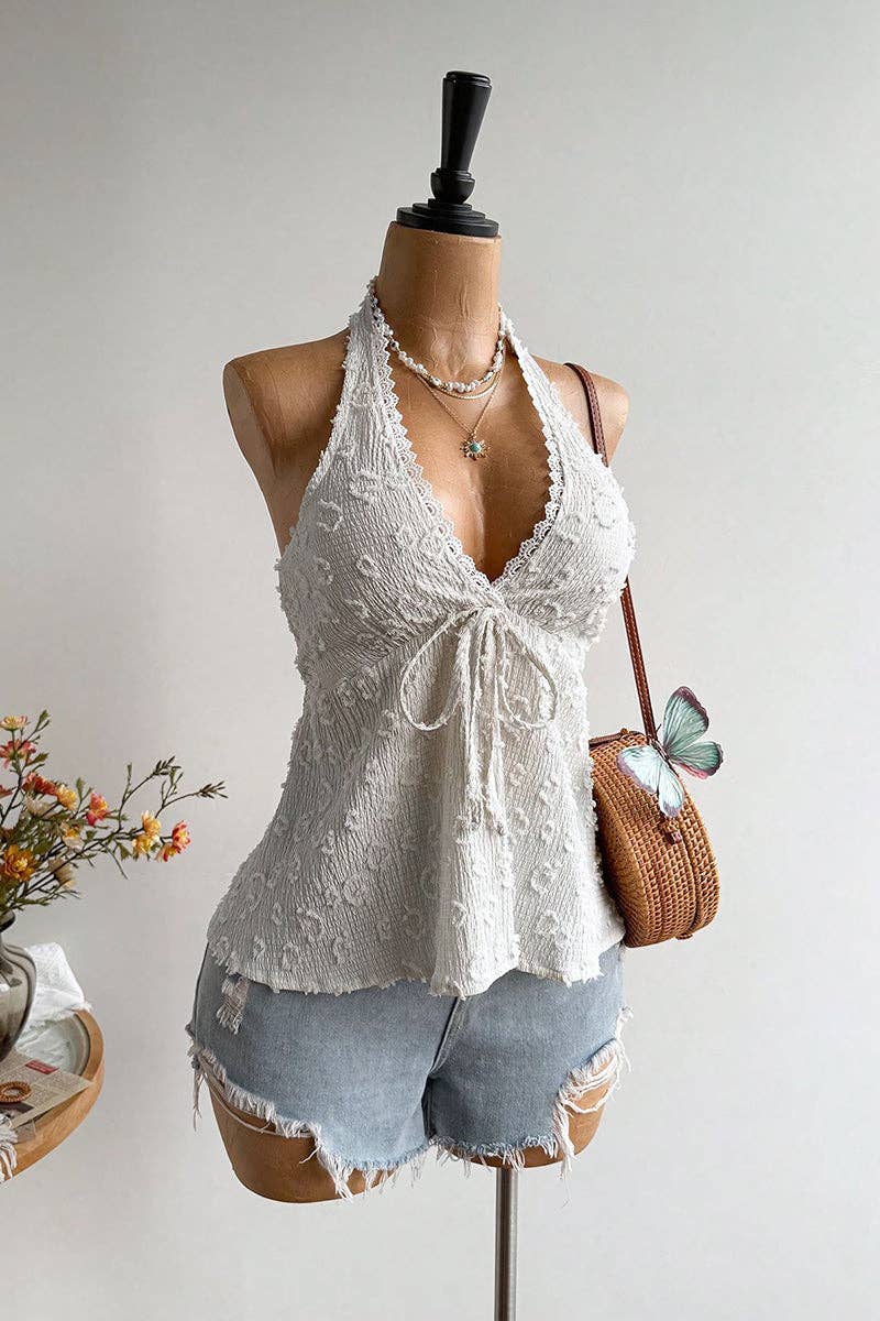 Soli Echo Halter Tie Back Floral Camisole Top – Wine