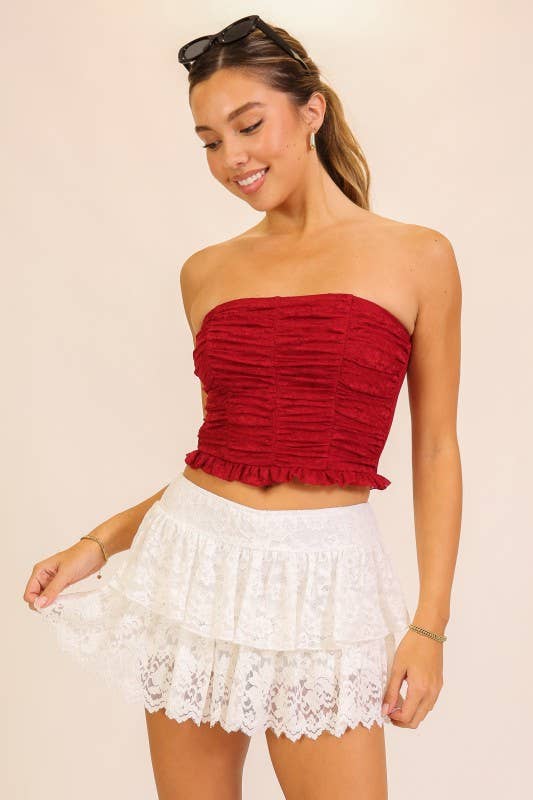 Timing Brand Women's Red Lace Strapless Crop Top