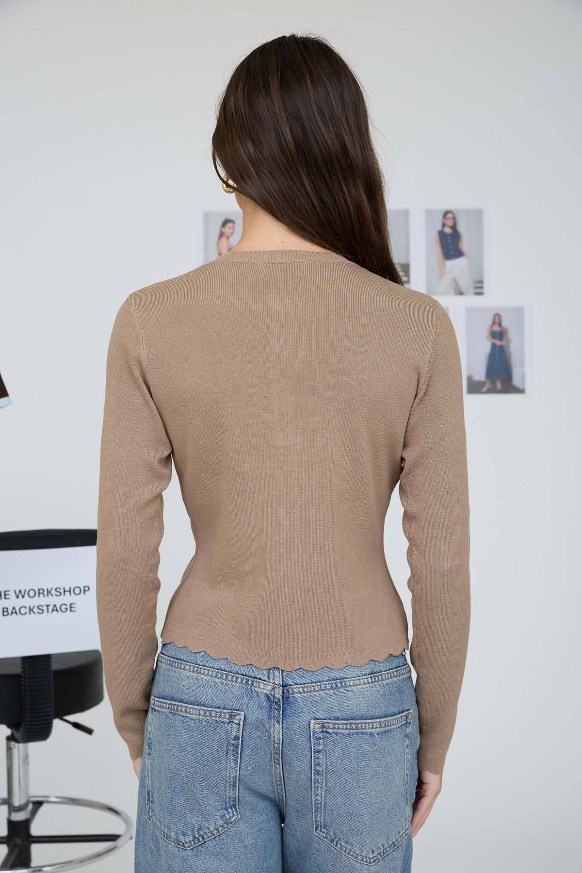 The Workshop Studio Scalloped Button Detail Long Sleeve Knit Cardigan