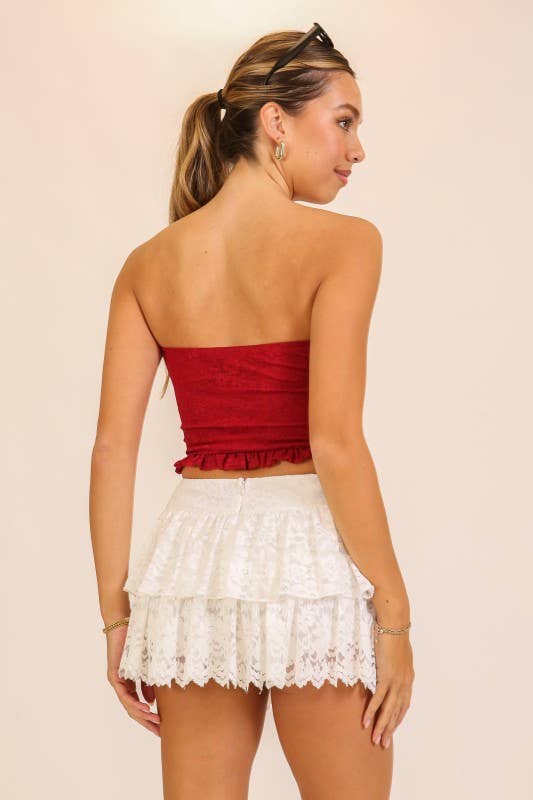 Timing Brand Women's Red Lace Strapless Crop Top