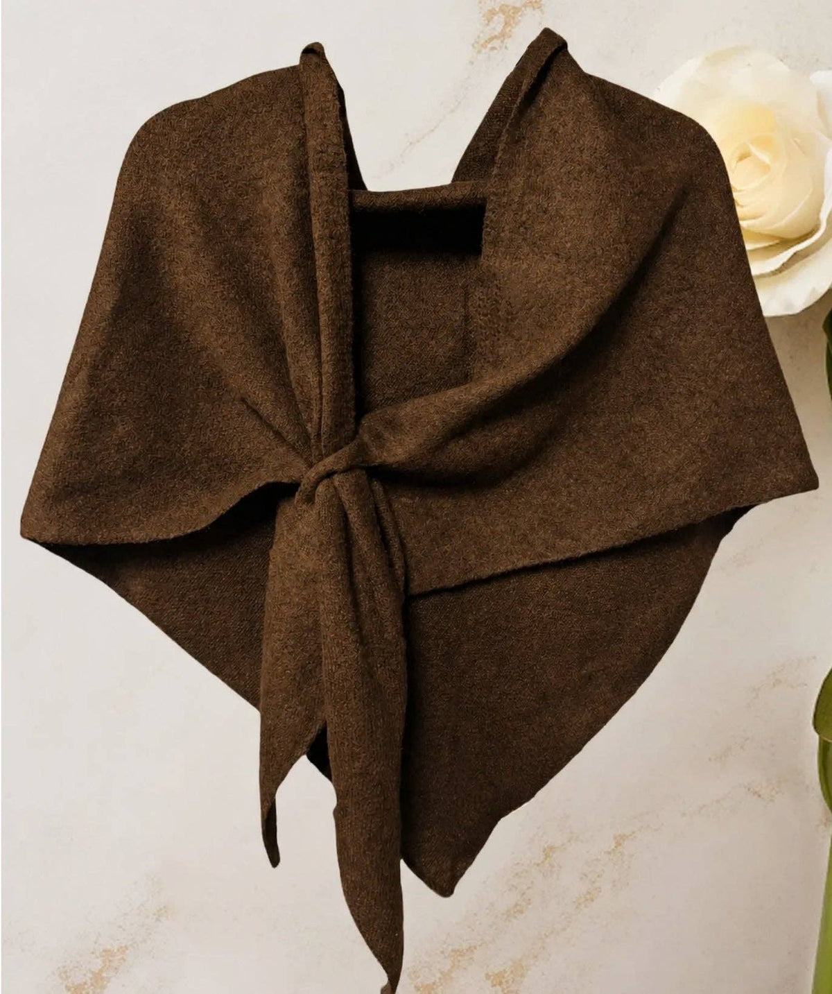 JC Sunny Fashion JC063345 Cashmere-Blend Knit Triangle Shawl with Cross-Front Design – Wine Red