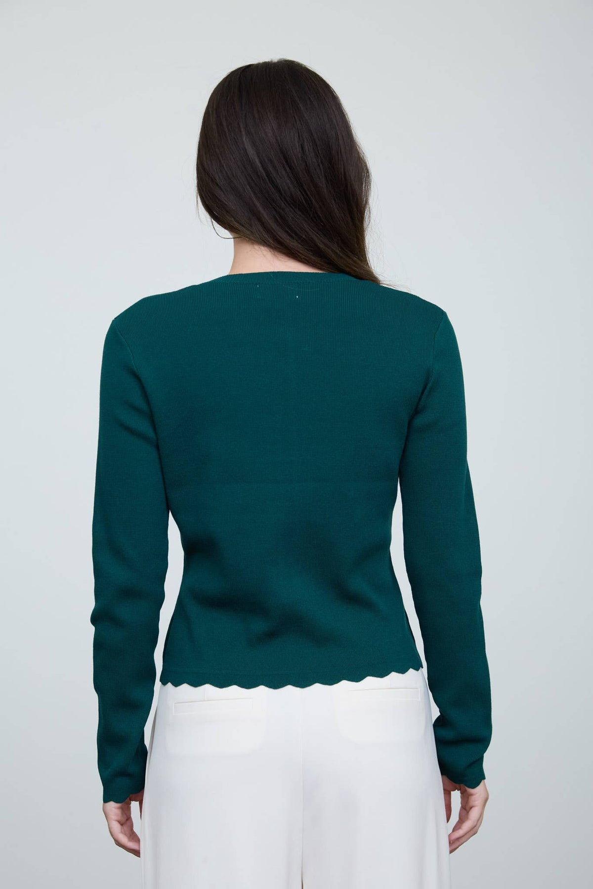 The Workshop Studio Scalloped Button Detail Long Sleeve Knit Cardigan