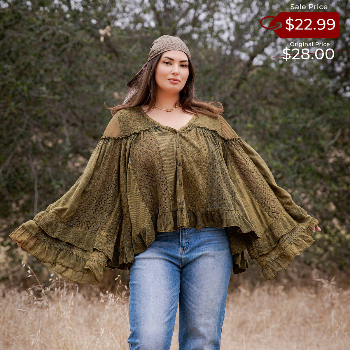 Young Threads Dreamy Sheer V-Neck Ruffled Button-Front Top – Gravel