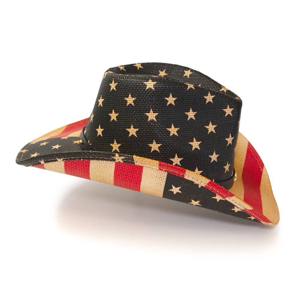 Red, Brown & Blue Americana Straw Western Hat: L/XL