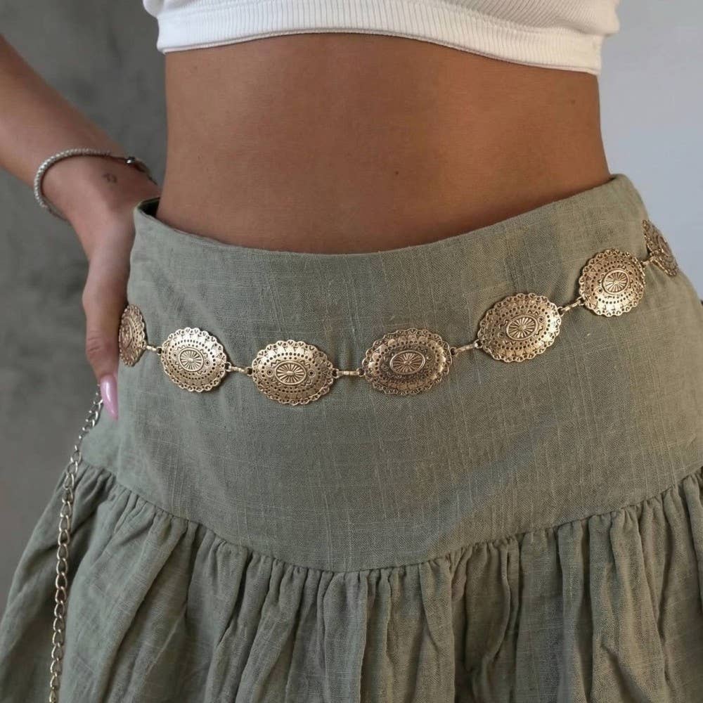Oval Western Concho Disc Chain Belt: G