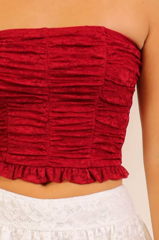 Timing Brand Women's Red Lace Strapless Crop Top
