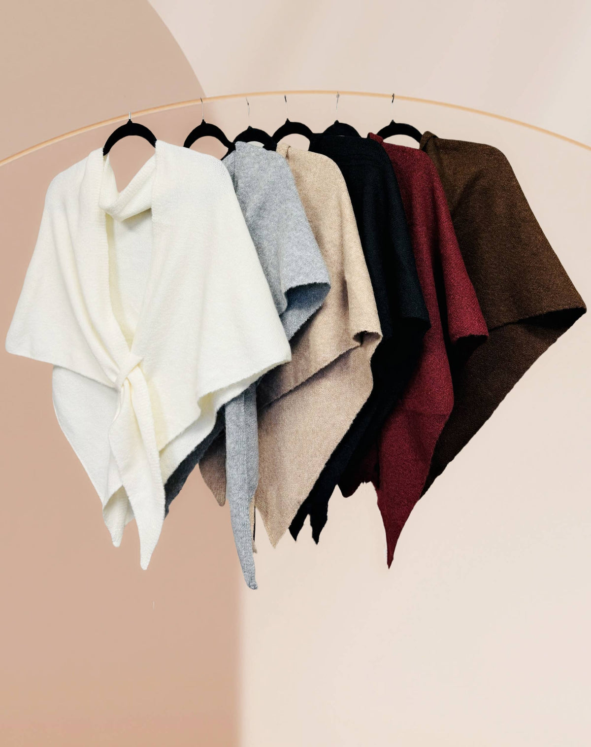 JC Sunny Fashion JC063345 Cashmere-Blend Knit Triangle Shawl with Cross-Front Design – Wine Red