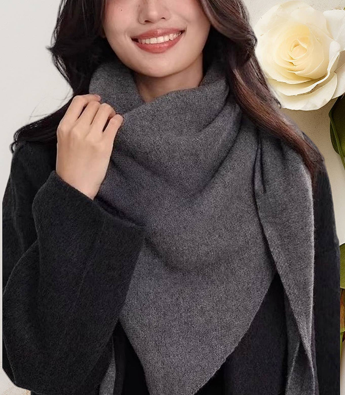 JC Sunny Fashion JC063345 Cashmere-Blend Knit Triangle Shawl with Cross-Front Design – Wine Red