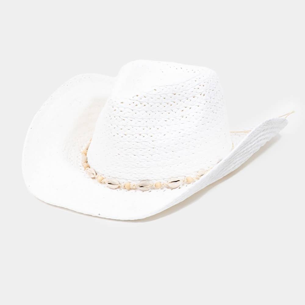 Cowrie Shell Straw Braided Cowboy Hat: IV