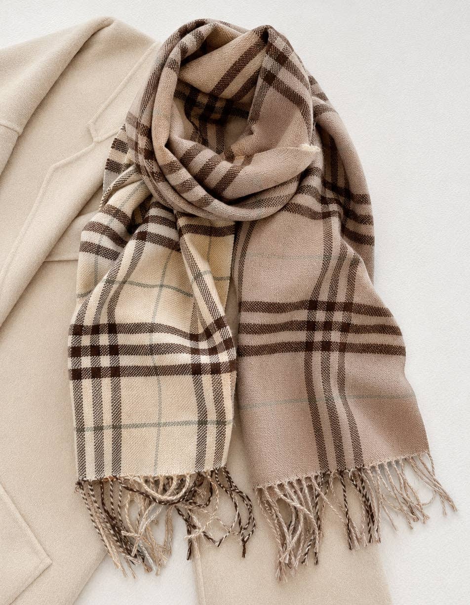 JC Sunny Fashion JC024509 Reversible Double-Sided Plaid Scarf with Fringe
