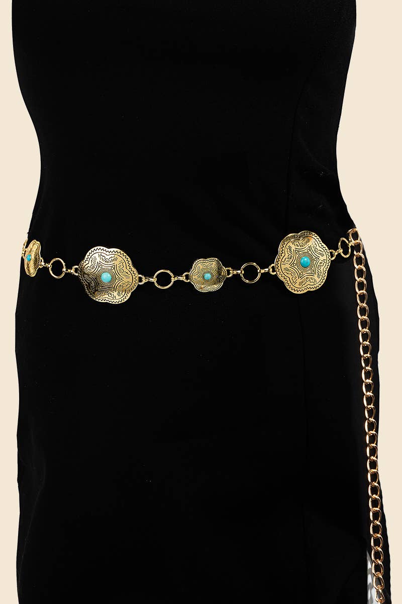 Floral Disc Western Concho Chain Belt: S