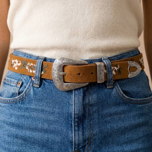 Anarchy Street Flower Embroidered Etch Buckle Belt