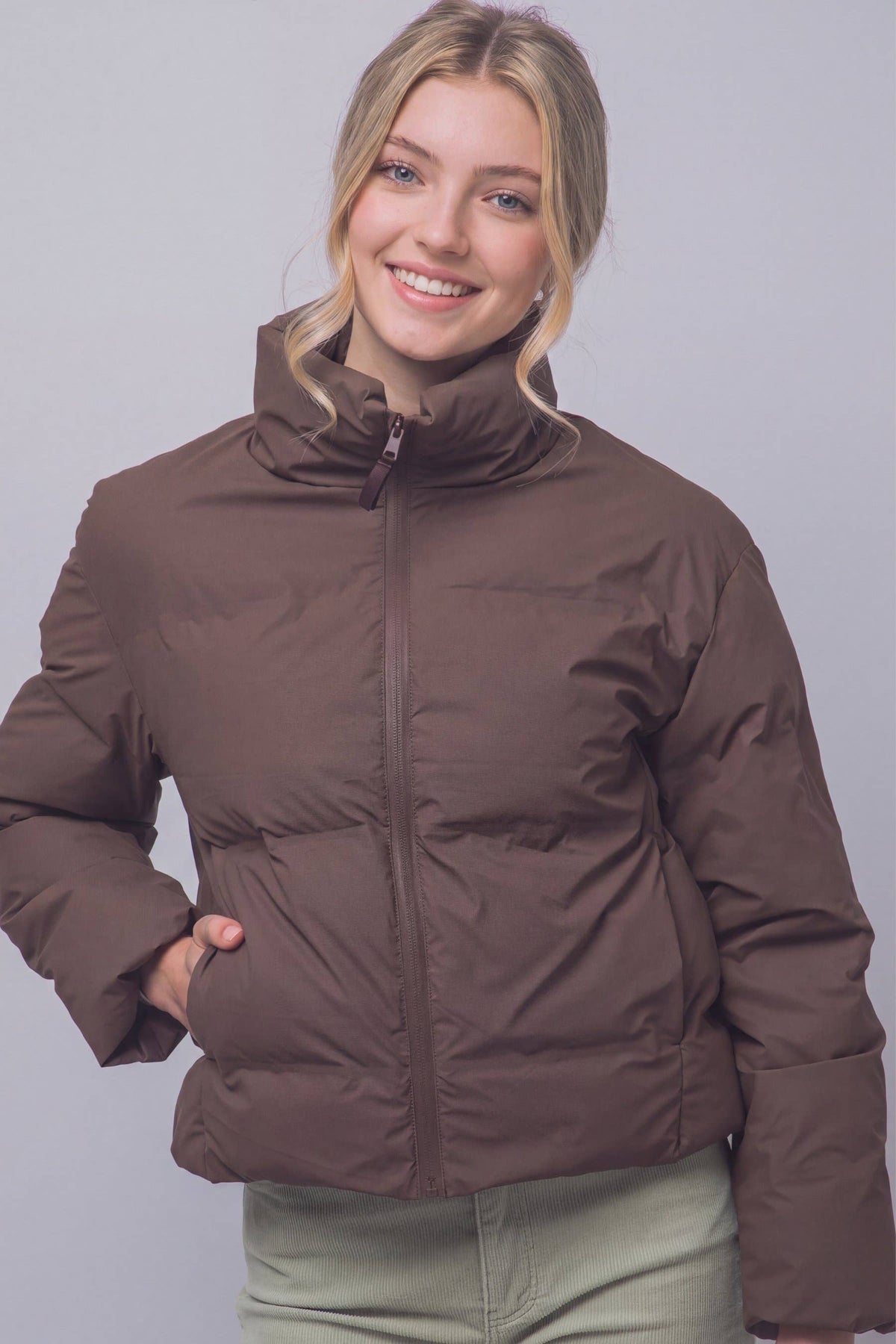 Peace Love Line Women's Zip-Front Puffer Jacket (PM6105) – Espresso