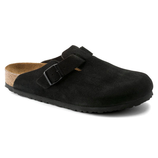 Birkenstock Birkenstock Boston Soft Footbed Unisex Clog Black Suede Leather, Size: 35, Width: R, nan: nan
