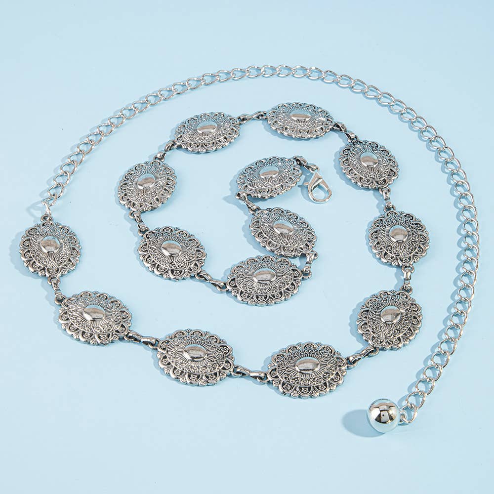 Anarchy Street Ornate Filigree Oval Concho Chain Belt