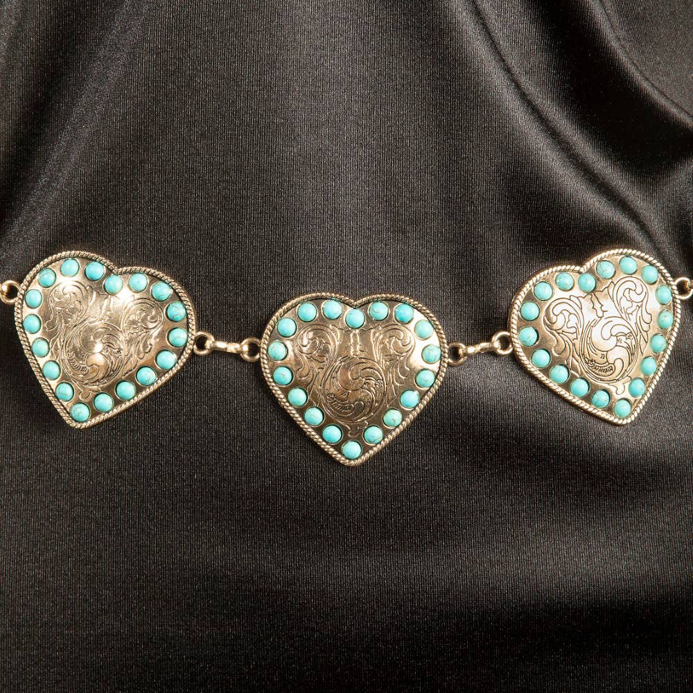 Anarchy Street Engraved Heart Concho Turquoise Bead Chain Belt