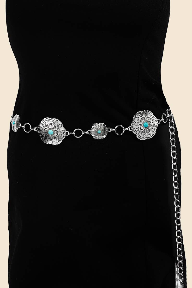Floral Disc Western Concho Chain Belt: S