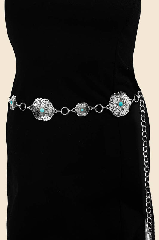 Floral Disc Western Concho Chain Belt: S