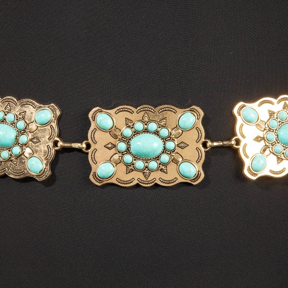 Anarchy Street Western Mixed Turquoise Stud Rectangle Concho Chain Belt