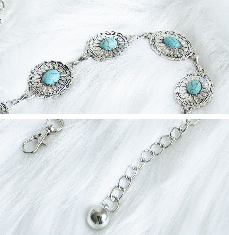 Vintage Turquoise Bohemian Metal Waist Chain: Oval / M