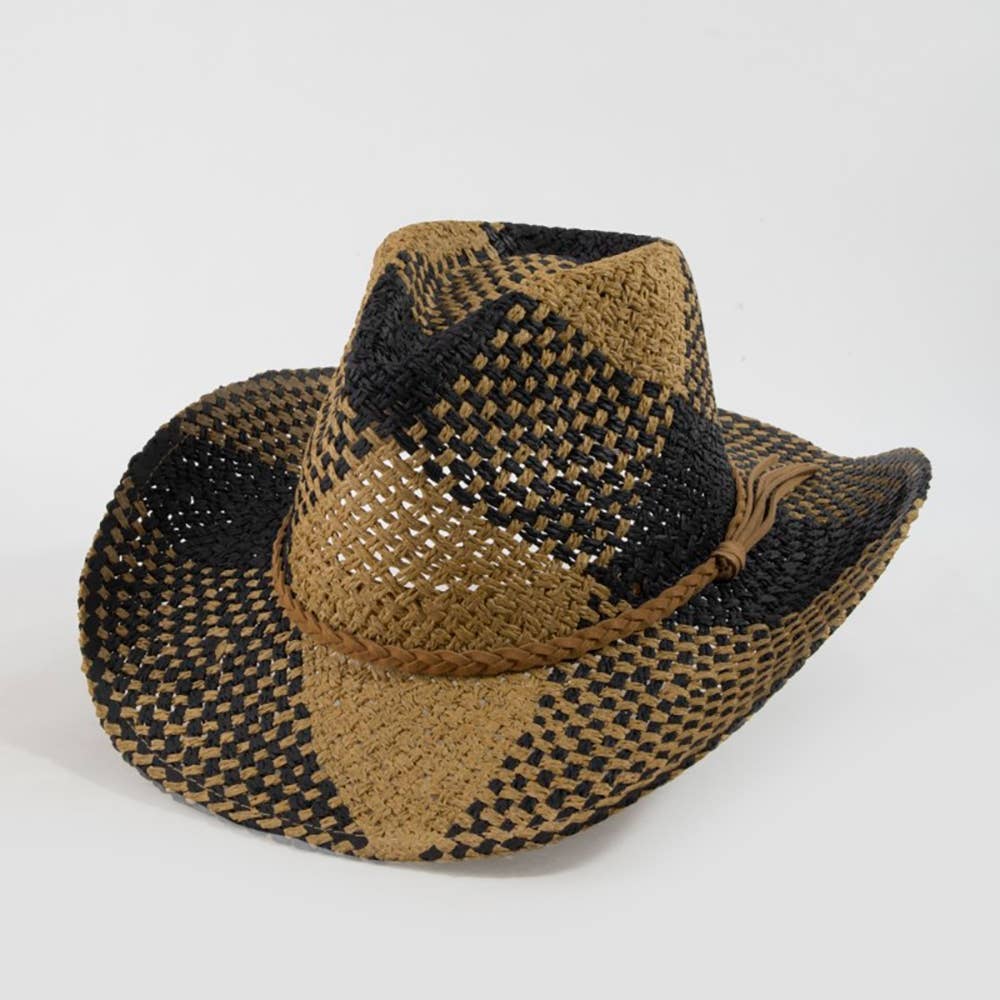 Anarchy Street Two Tone Straw Braided Patches Cowboy Hat – Iv