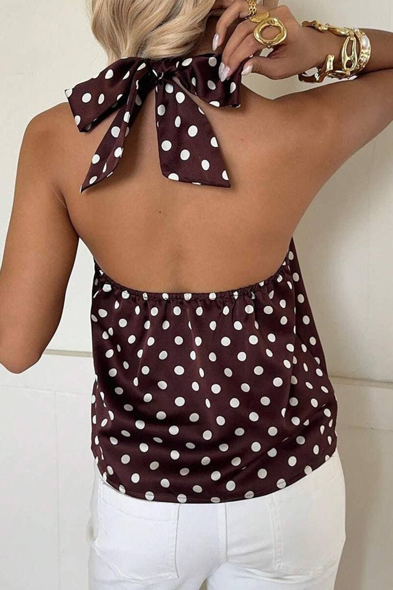 Soli Echo Polka Dot Halter Neck Tank Top – Brown
