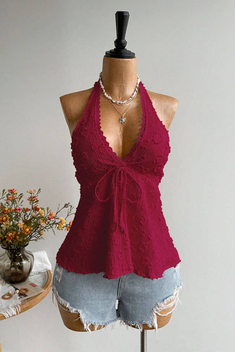 Soli Echo Halter Tie Back Floral Camisole Top – Wine