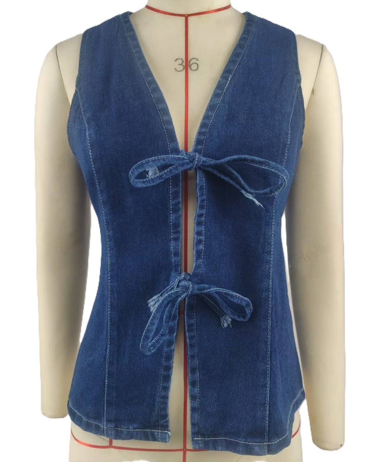 Basic Lace-Up Denim Vest – Blue