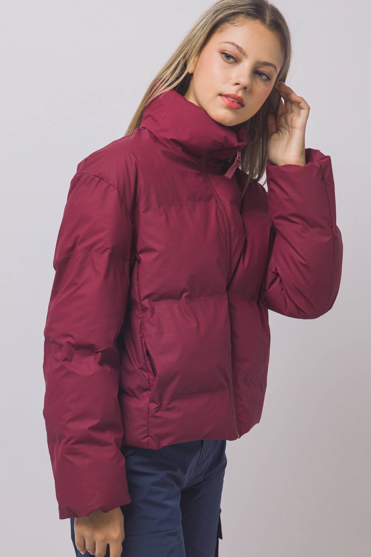Peace Love Line Women's Zip-Front Puffer Jacket (PM6105) – Espresso