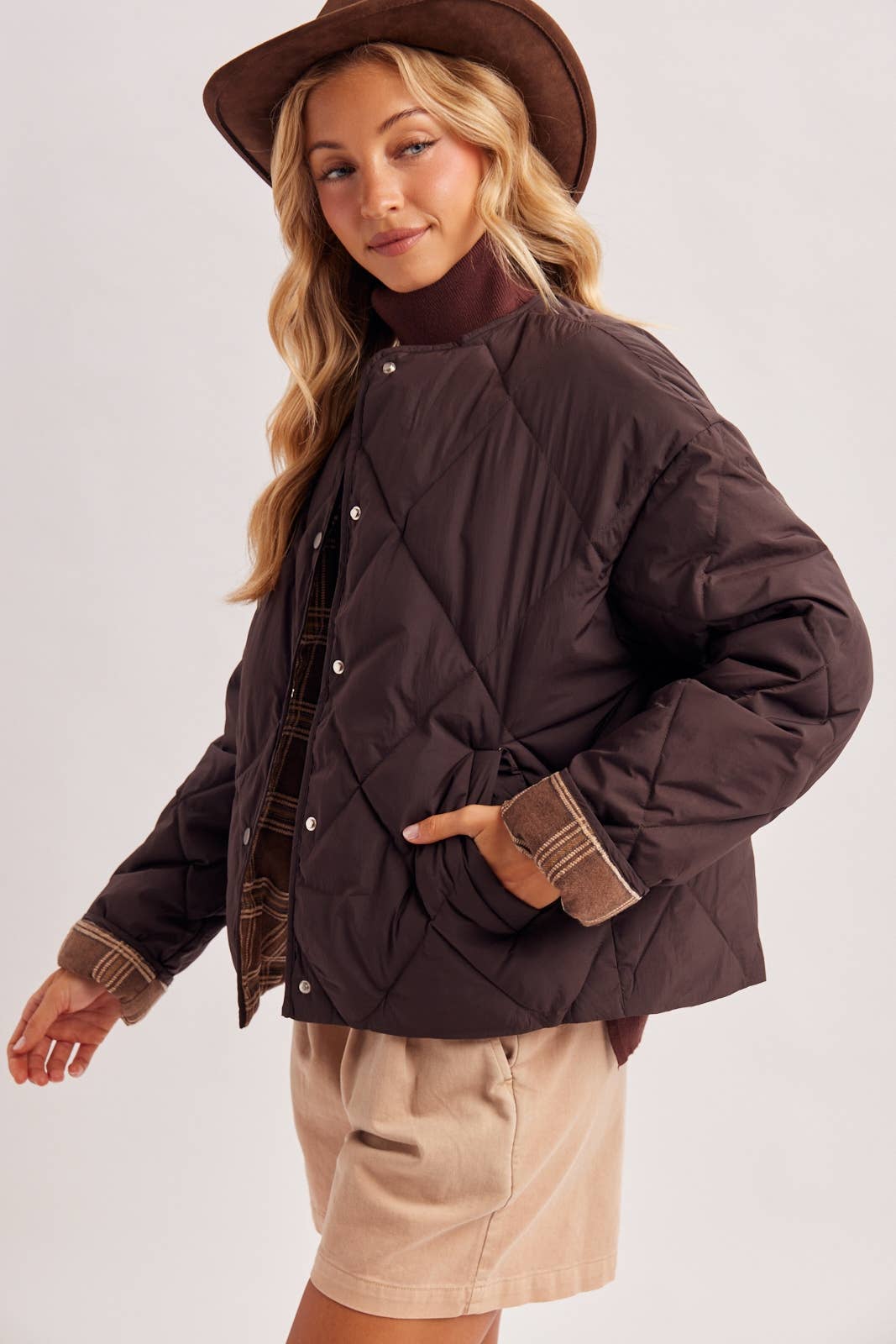 PM6144 - CONTRAST ROLL UP CUFFS PUFFER JACKET