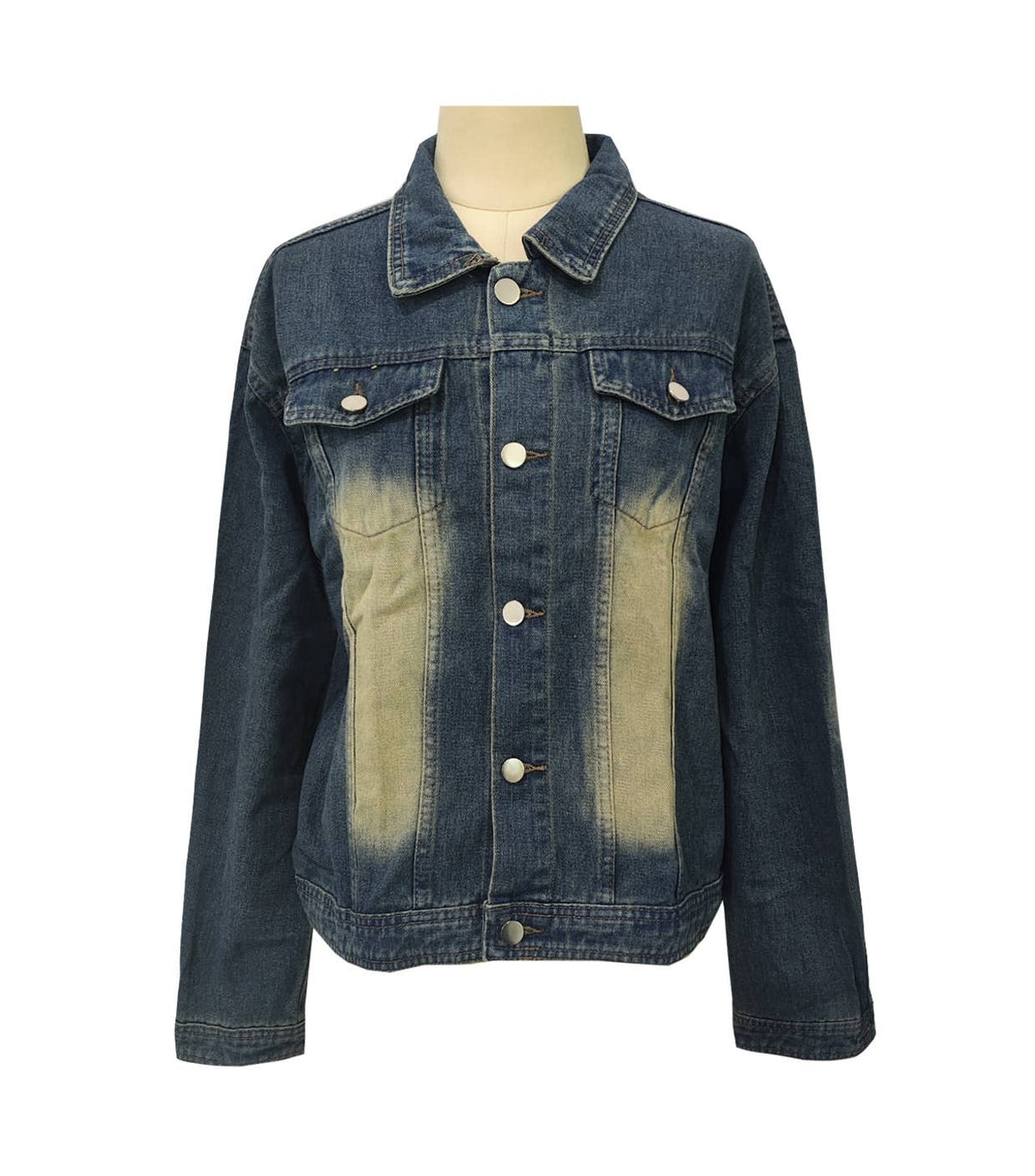 Vintage Gradient Lapel Wash Denim Jacket – DarkBlue