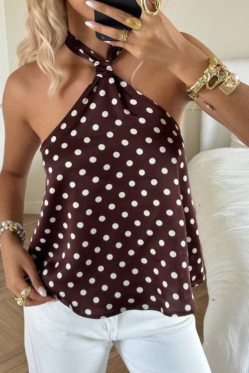 Soli Echo Polka Dot Halter Neck Tank Top – Brown