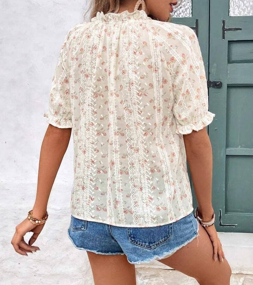 Boho short-sleeves ruffle floral blouse – Begie