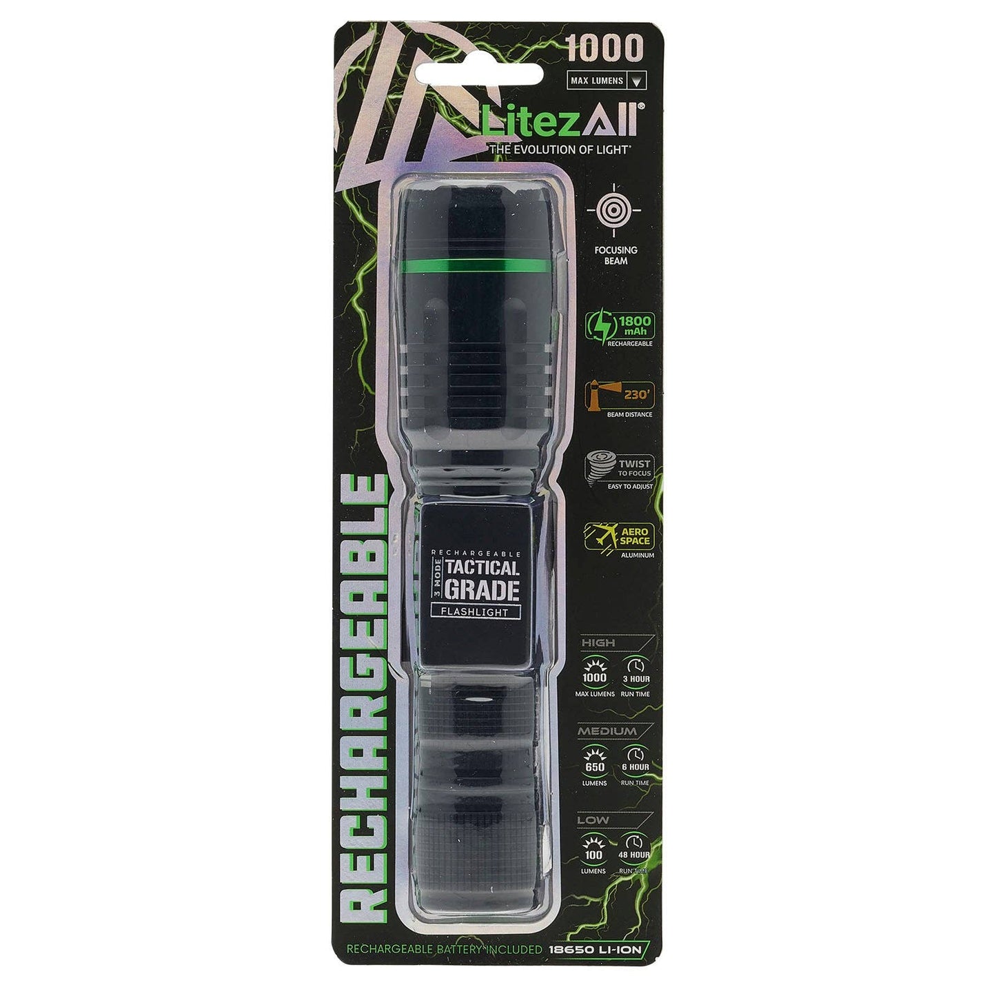 nan LitezAll Thin Rechargeable 1000 Lumen Tactical Flashlight, nan: nan, nan: nan, nan: nan